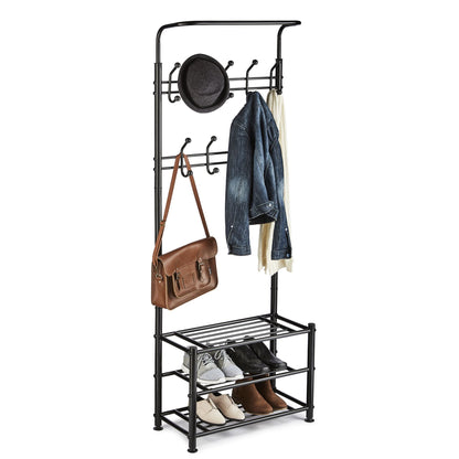 Multi Purpose Stand 18 Hooks For Clothes Shoes Hats Bags - Black