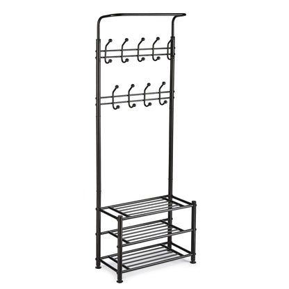 Multi Purpose Stand 18 Hooks For Clothes Shoes Hats Bags - Black