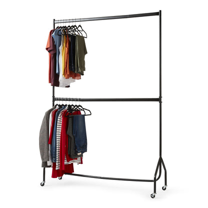 5ft long x 7ft Two Tier Heavy Duty Clothes Rail Garment Hanging Rack In Black