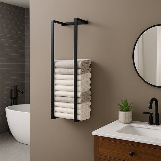 Wall Mounted Black Stainless Steel Double Bar Towel Rail for Bathroom 75cm