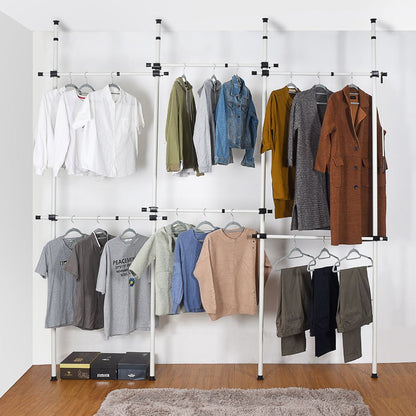 Triple Telescopic Wardrobe Organiser Hanging Rail Clothes Rack Adjustable Storage Shelving