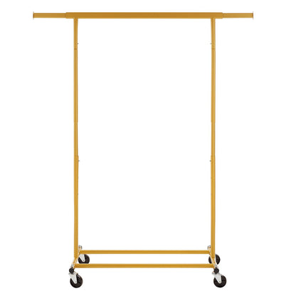 Heavy Duty Gold Clothes Rail Adjustable Width Height with Shelf, Locking Wheels