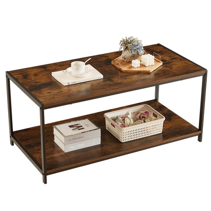 Rustic brown coffee table with black coated frame