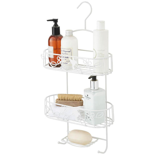 2 Tier White Hanging Shower Caddy With Additional Soap Holder