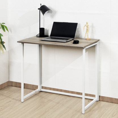 Folding Computer Desk Wooden Foldable Work Table Office PC Space Saving White