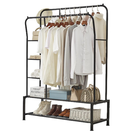 Clothes Rail with Double Hanging & Shelves Black Metal Garment Rack Heavy Duty