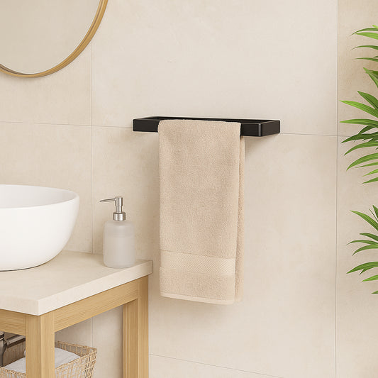 Wall Mounted Black Towel Holder 20cm Rectangle Rail
