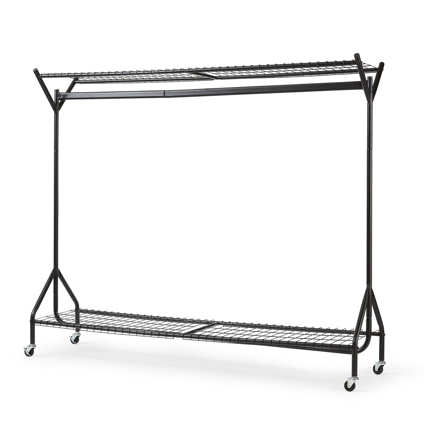 6ft long x 5ft Black Heavy Duty Hanging Clothes Garment Rail with Shoe Rack Shelf and Hat Stand