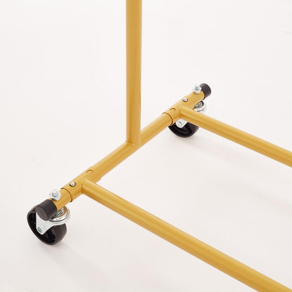 Heavy Duty Gold Clothes Rail Adjustable Width Height with Shelf, Locking Wheels