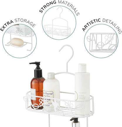 2 Tier White Hanging Shower Caddy With Additional Soap Holder