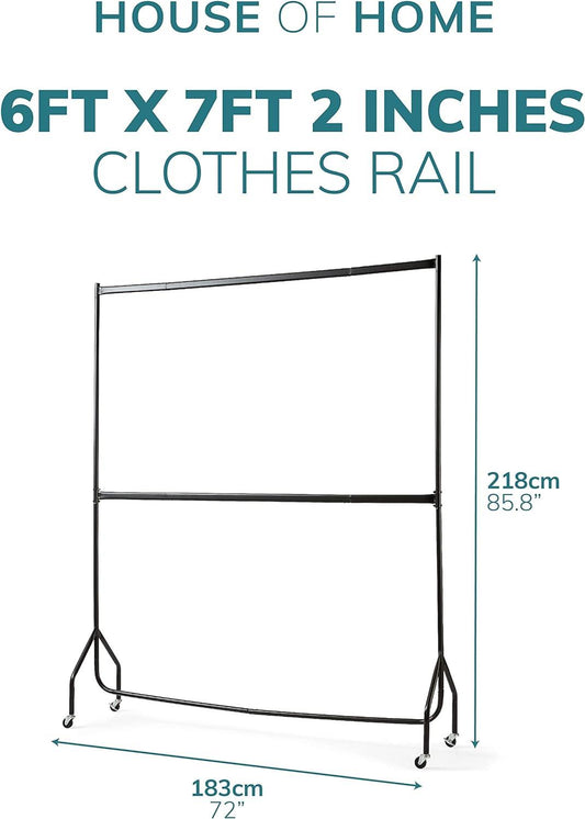 6ft long x 7ft Two Tier Heavy Duty Clothes Rail Garment Hanging Rack In Black