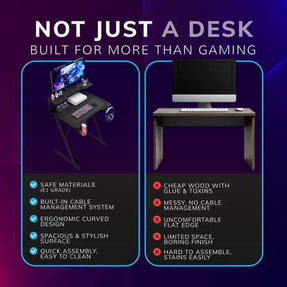 Gaming / Computer Desk with Monitor Stand – Carbon Fibre Top Black – 80cm L x 60 D x 75/91 H