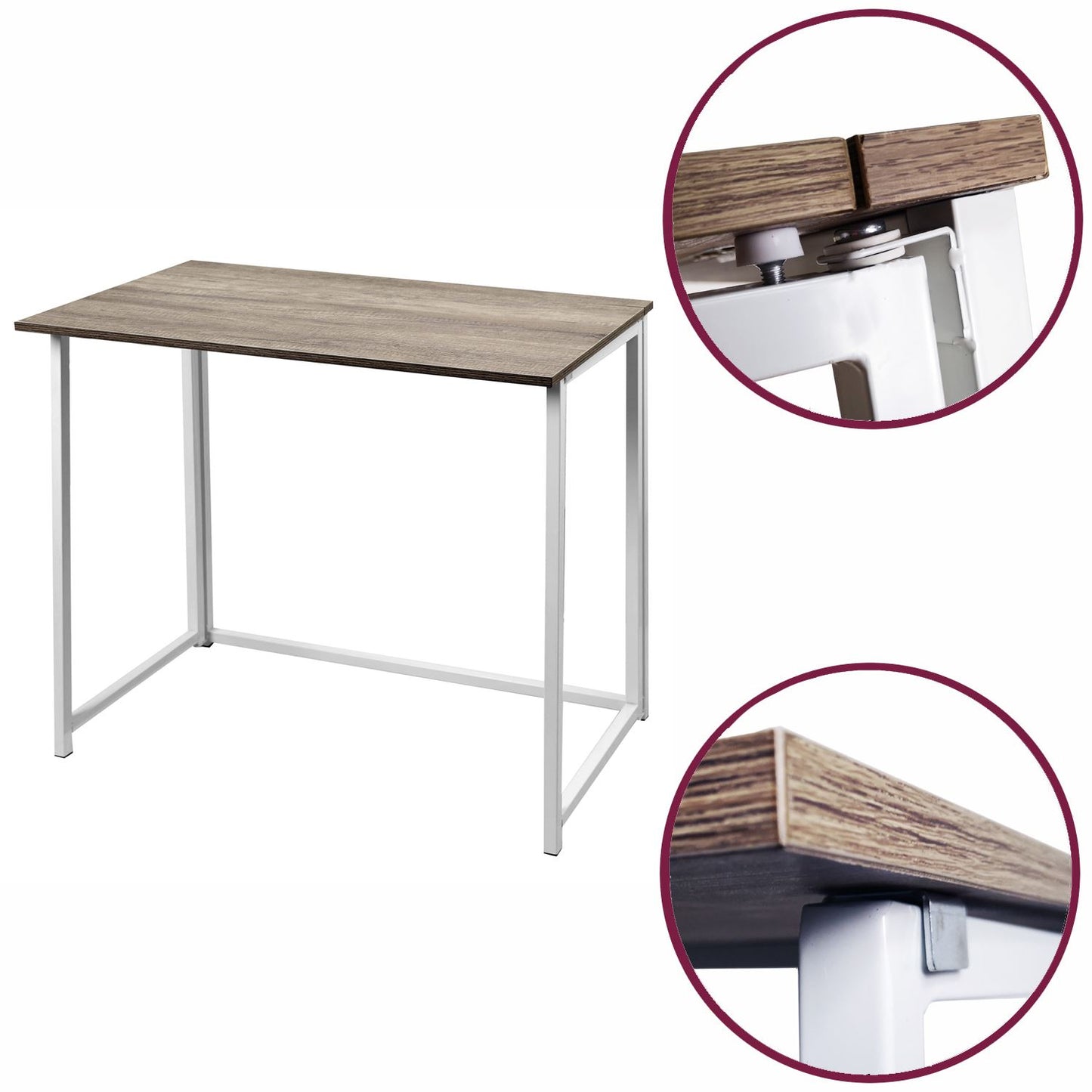 Folding Computer Desk Wooden Foldable Work Table Office PC Space Saving White