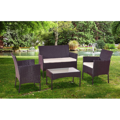 4pcs Steel & Plastic Rattan KD Sofa Set in Brown