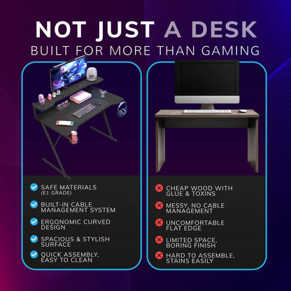 Gaming / Computer Desk with Monitor Stand – Carbon Fibre Top Black – 118cm L x 60 D x 75/91 H
