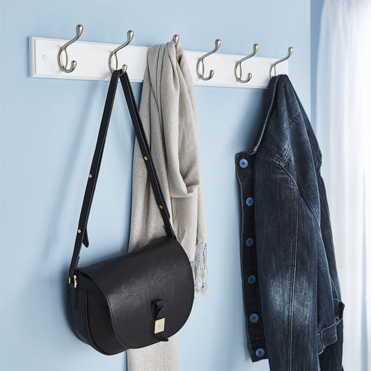 Quality 6 Double Coat Hooks Wall Or Door Mountable With Fixings WHITE