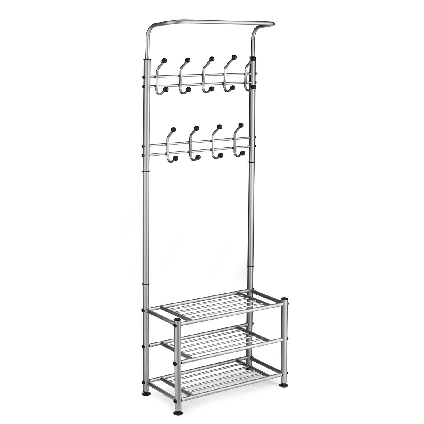 Multi Purpose Stand 18 Hooks For Clothes Shoes Hats Bags - Grey