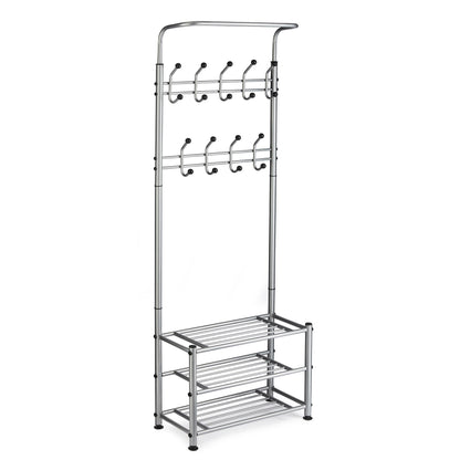 Multi Purpose Stand 18 Hooks For Clothes Shoes Hats Bags - Grey