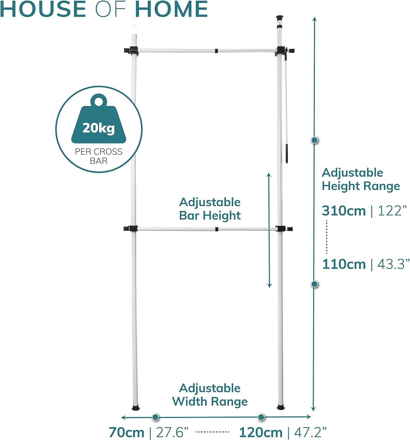 Telescopic Wardrobe Organiser Hanging Rail Clothes Rack Adjustable Storage Shelving