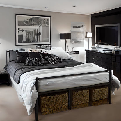 King Size Metal Bed Extra Strong Frame Stylish Bedroom Storage Modern Sturdy Design