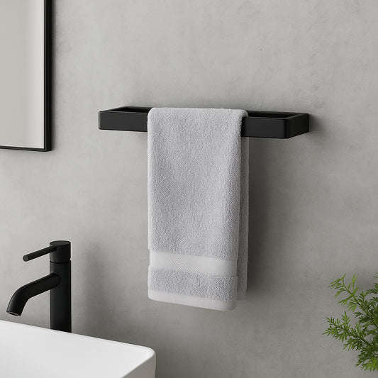 Wall Mounted Black Towel Holder 30cm Rectangle Rail